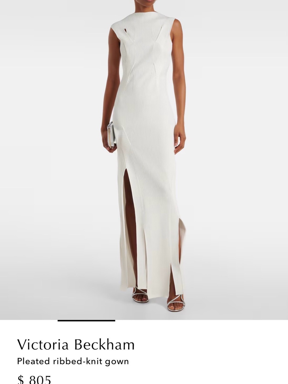 Victoria Beckham Cream Sleeveless Pleated Ribbed-Knit Maxi Dress